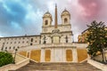The Spanish Steps and the TrinitÃÂ  dei Monti church under the colourful sky Royalty Free Stock Photo